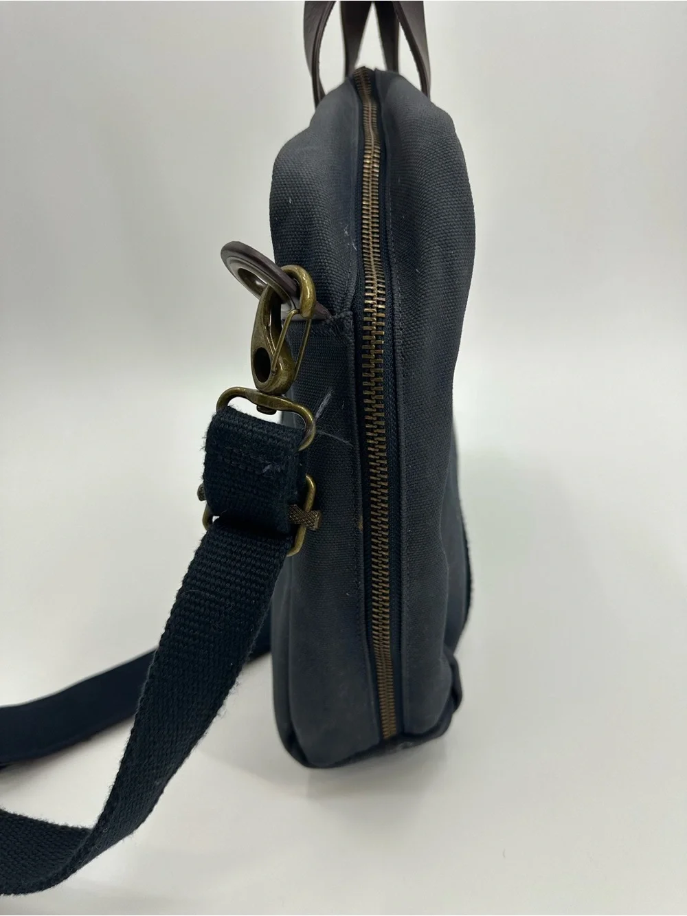 Lands' End Black Canvas Laptop Bag with Brown Leather Handles
